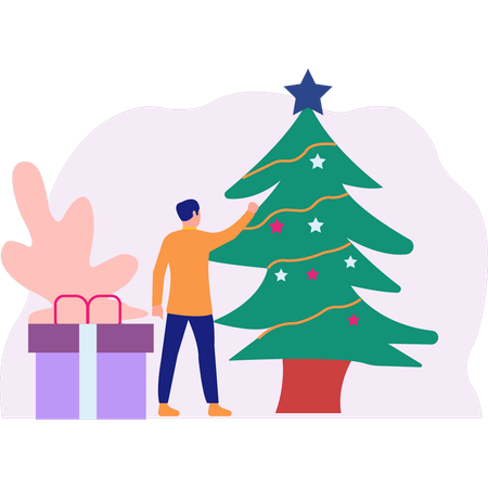 Man seeing christmas tree  Illustration