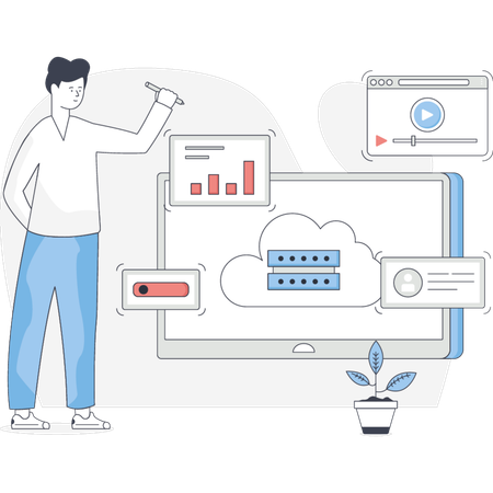 Man Seeing Cloud Computing  Illustration