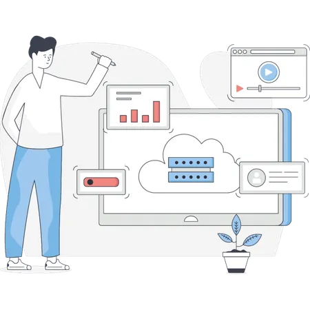 Man Seeing Cloud Computing  Illustration