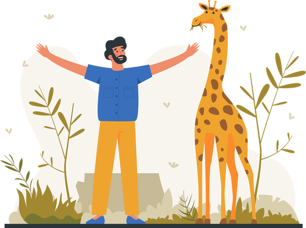 Man seeing giraffe  Illustration