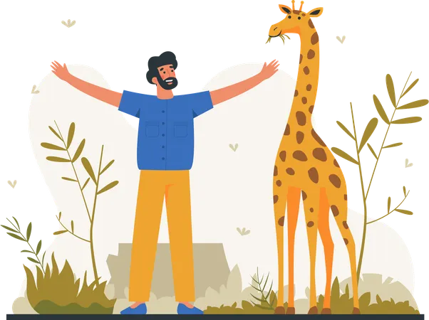 Man seeing giraffe  Illustration