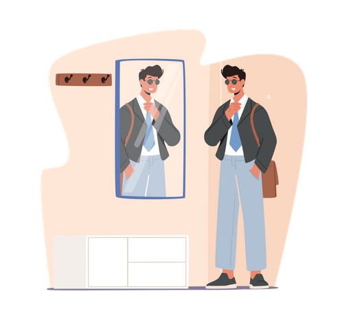 Man Seeing In Mirror While Going To Work  Illustration