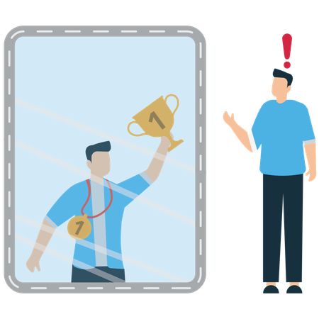Man Seeing Winner Version of Himself in Mirror  Illustration
