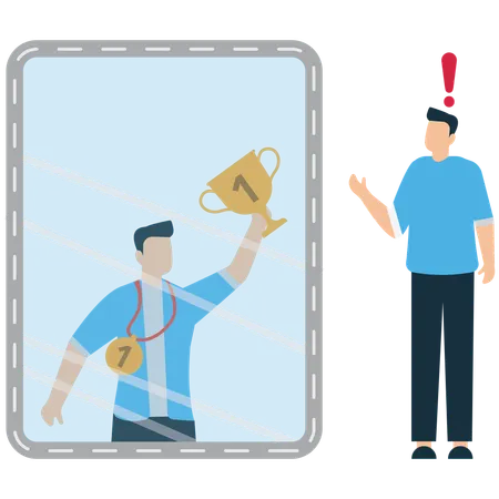 Man Seeing Winner Version of Himself in Mirror  Illustration