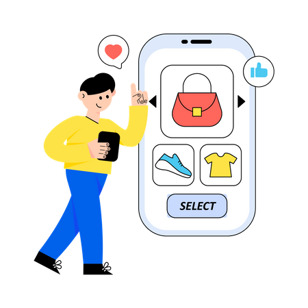 Man select product in online shopping app Illustration