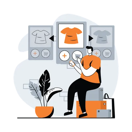 Man select tshirt on shopping website  Illustration