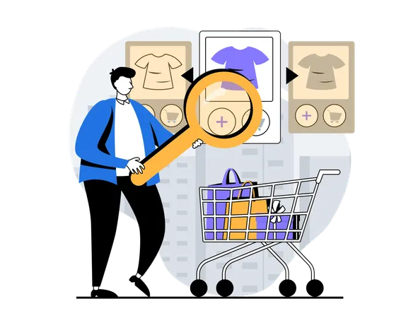 Man select tshirt on shopping website  Illustration