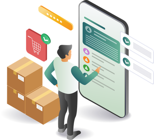 Man selecting delivery targets for online shopping packages  Illustration