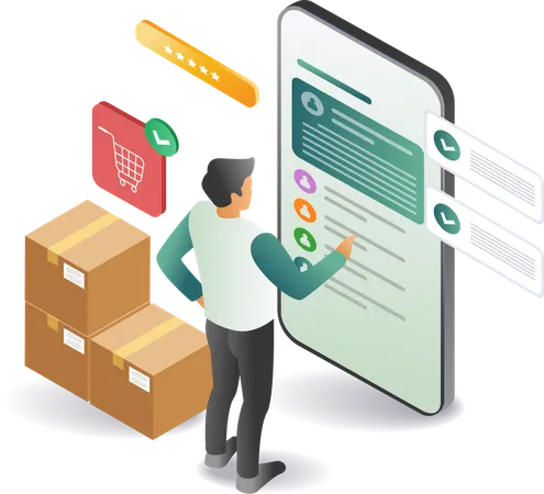 Man selecting delivery targets for online shopping packages  Illustration