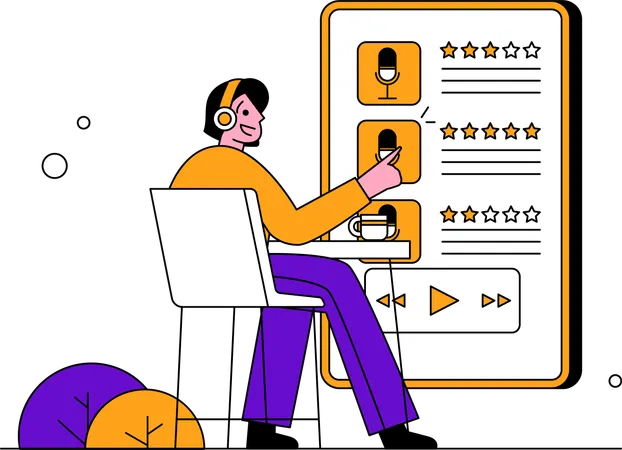 Man selecting podcast channel  Illustration