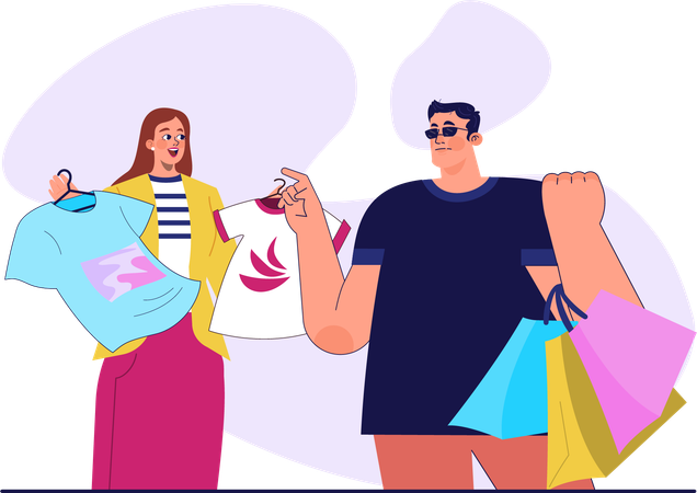 Man selecting t-shirt for woman  イラスト
