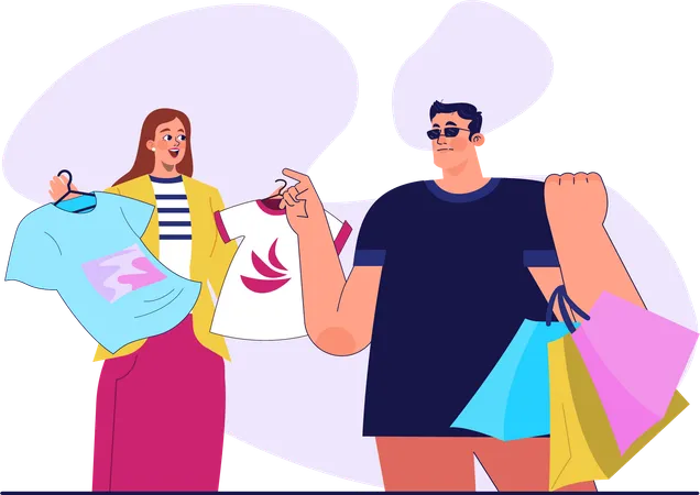 Man selecting t-shirt for woman  イラスト