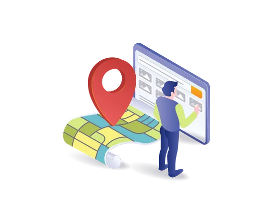 Man selects app map location image  Illustration