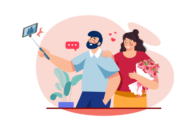 Man selfie with woman on woman's day Illustration
