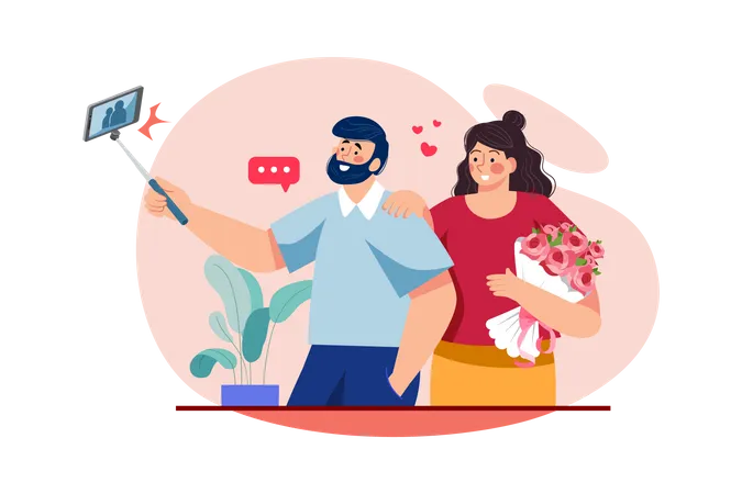 Man selfie with woman on woman's day  Illustration