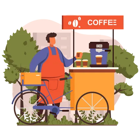 Man selling coffee on cycle  Illustration
