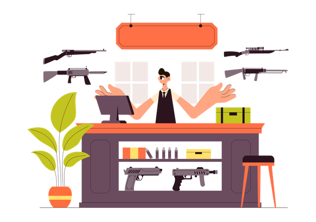 Man selling firearms  Illustration