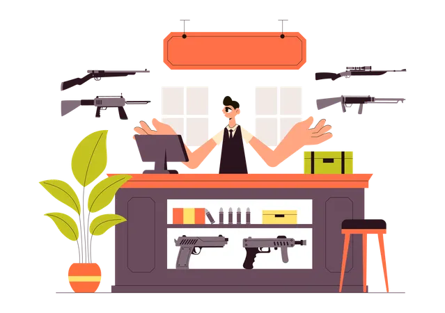 Man selling firearms  Illustration