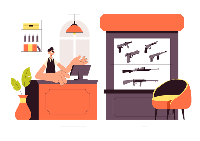 Man selling guns  Illustration
