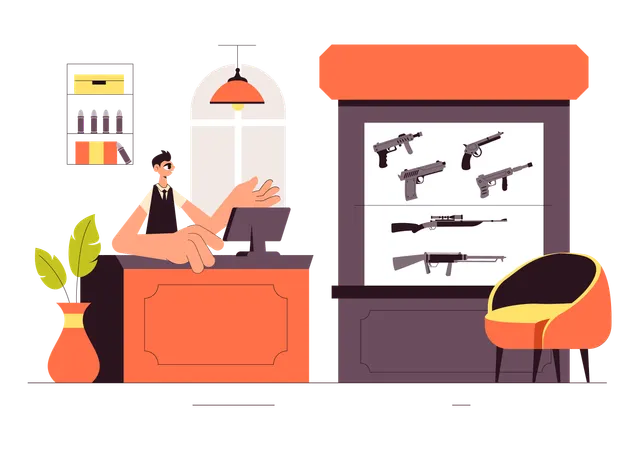 Man selling guns  Illustration