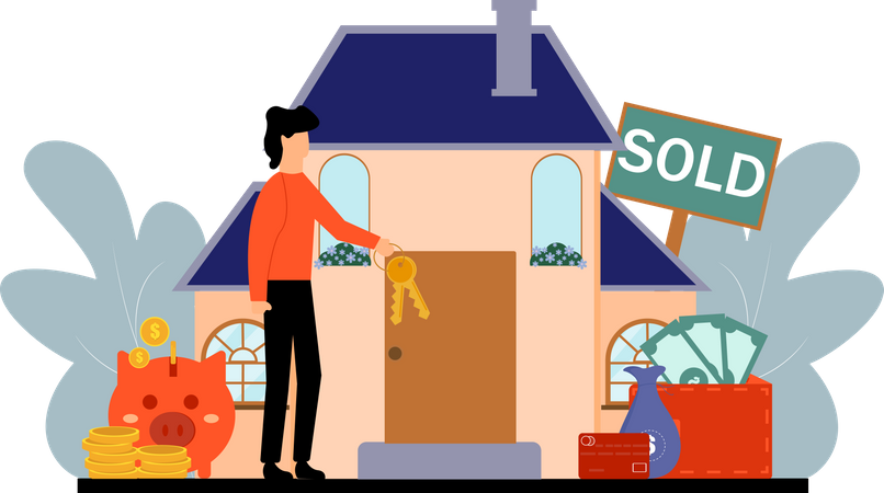 Man selling home for savings  Illustration