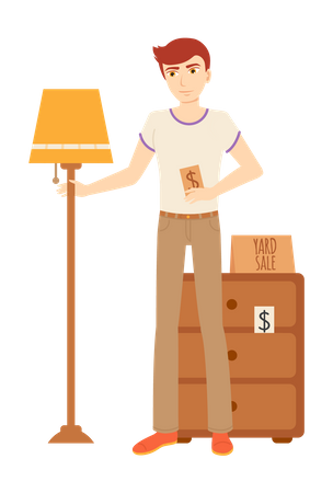 Man selling home furniture  Illustration
