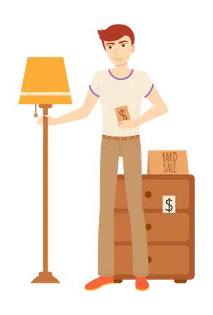 Man selling home furniture  Illustration