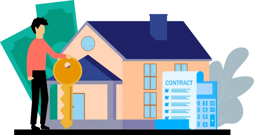 Man selling house on contract  Illustration