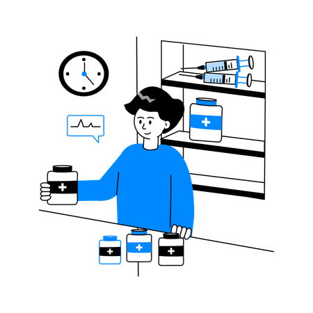 Man selling medicine at Pharmacy  Illustration