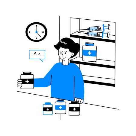 Man selling medicine at Pharmacy  Illustration