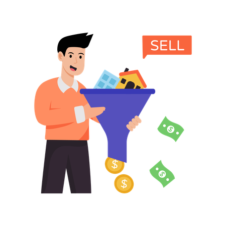 Man selling personal asset  Illustration