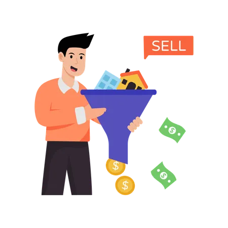 Man selling personal asset  Illustration