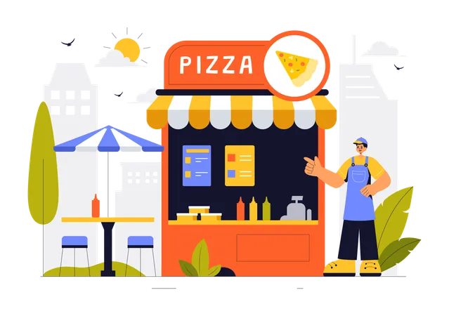 Man selling pizza on street  Illustration