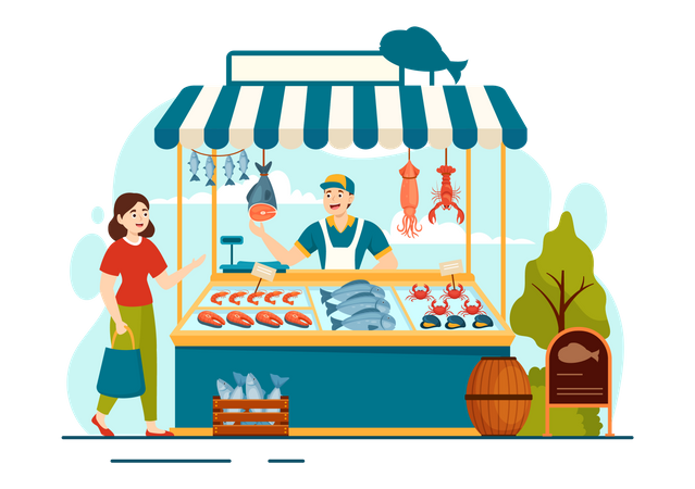 Man selling Seafood  Illustration