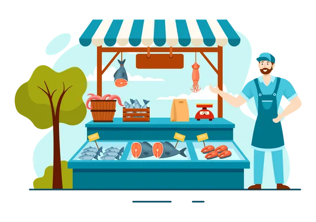 Man selling Seafood  Illustration