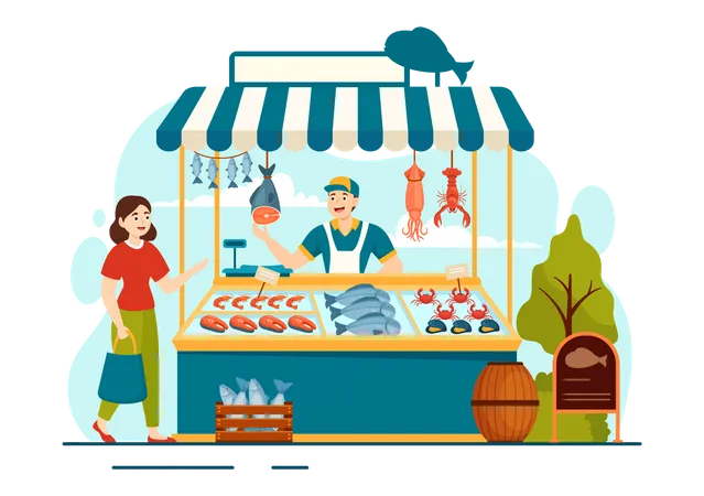 Man selling Seafood  Illustration