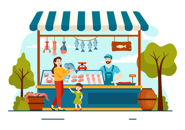 Man selling Seafood  Illustration