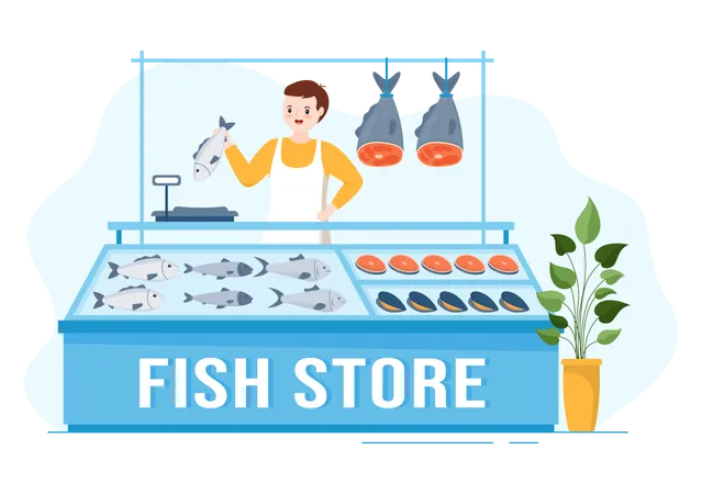 Man Selling Seafoods  Illustration