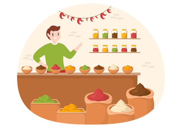 Man selling spices  Illustration