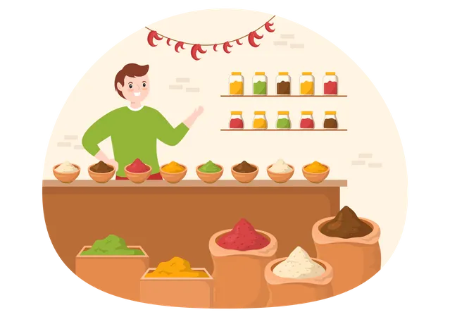 Man selling spices  Illustration