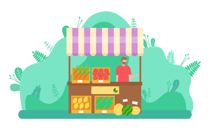 Man selling vegetables and fruits  일러스트레이션