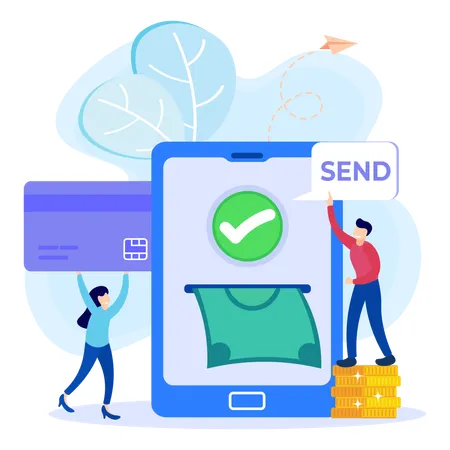 Man send money through mobile  Illustration