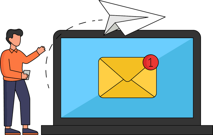 Man sending E Mail  Illustration