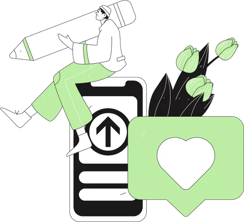 Man sending flowers to lover via mobile app  Illustration