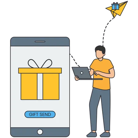 Man Sending Gift  Illustration