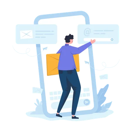 Sending Email Communication Mobile App Flat Illustration Design Illustration