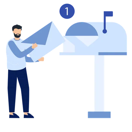 Man sending mail from mailbox  Illustration