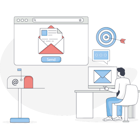 Man Sending Mail Online  Illustration