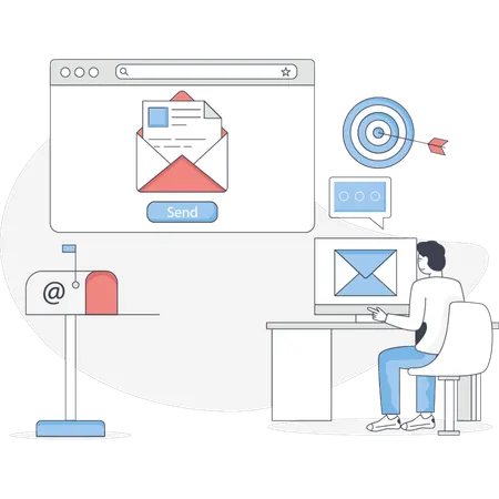 Man Sending Mail Online  Illustration