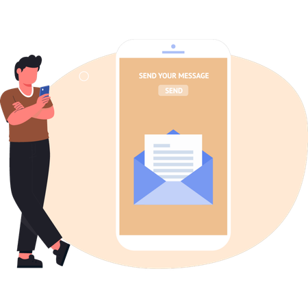 Man sending mail using mobile  Illustration